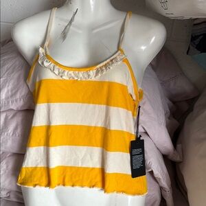 Chaser Gold and White Ruffled Crop Camisole